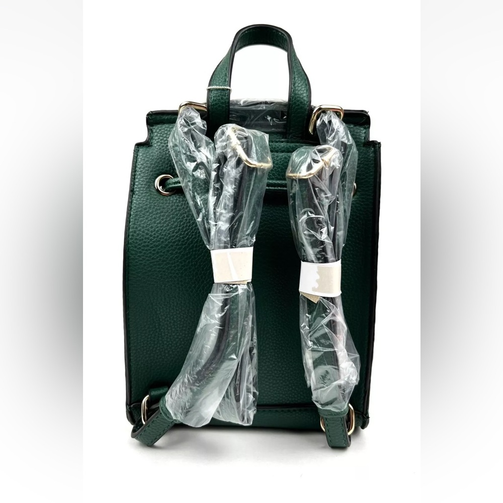 Green Leather Backpack Minimal Gold Hardware New - Picture 3 of 7
